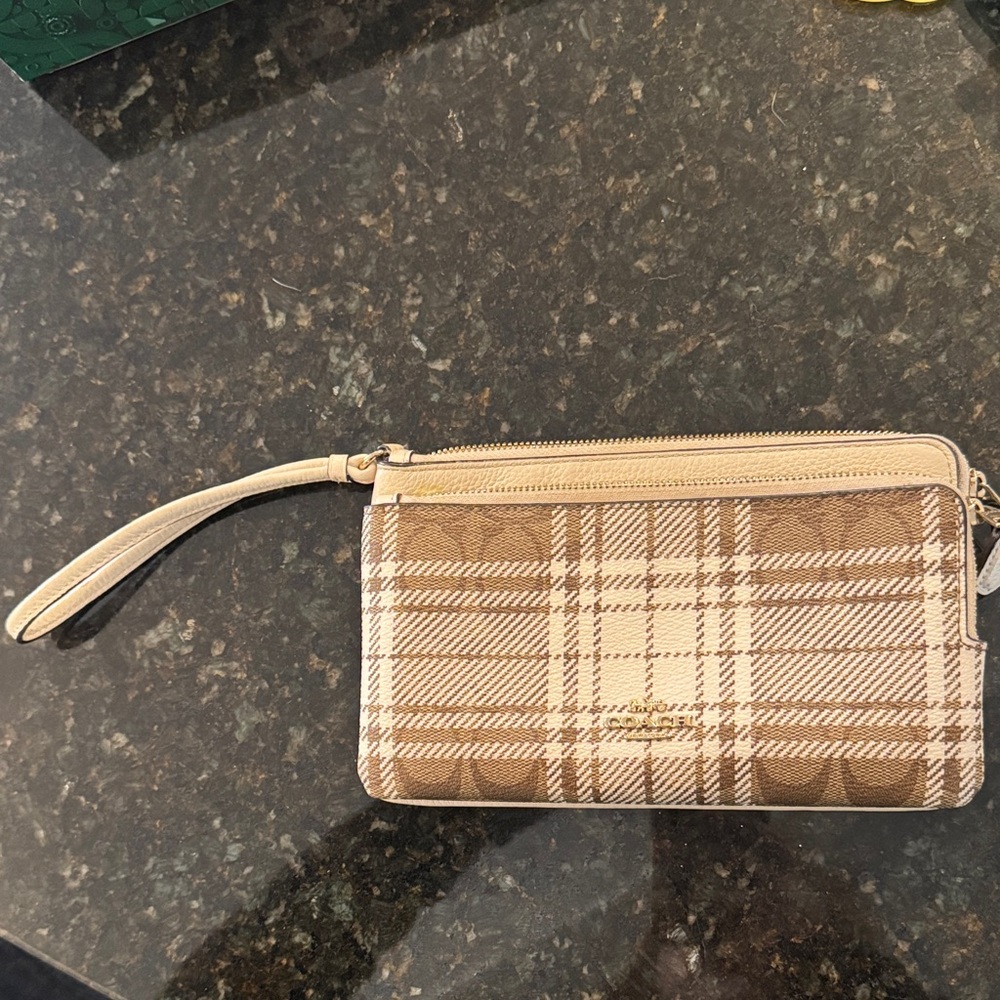 Coach Beige Plaid Wristlet